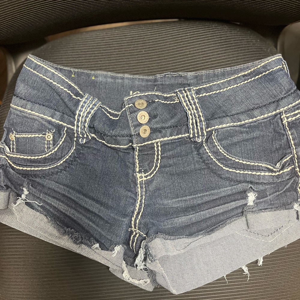 Rue21 Dark Blue Distressed Triple-Button Denim Shorts